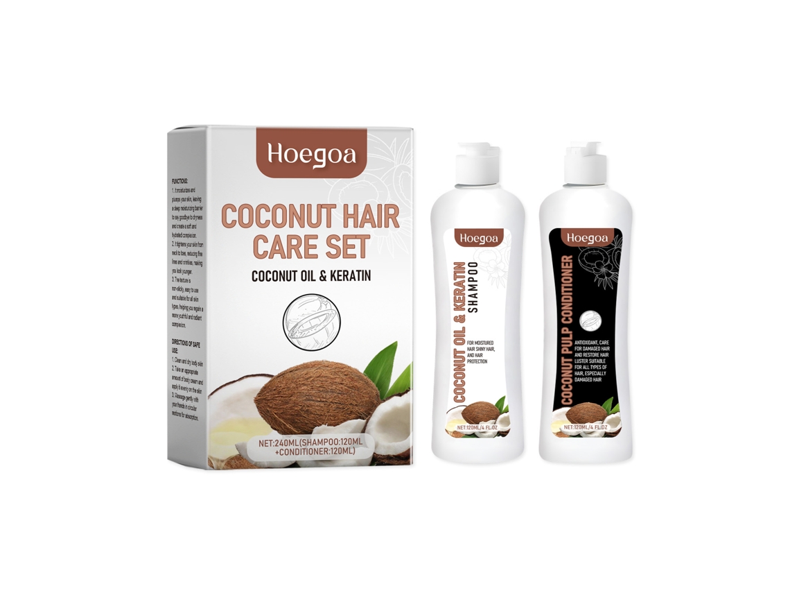 Shampoo e Condicionador Reparador de Leite de Côco Hoegoa para Cabelo Sedoso e Alisado LAXISCREED