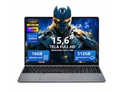 Portátil 15,6 polegadas, Intel Celeron 5205U, 16 GB RAM DDR4, SSD de 512 GB, Windows 11 Pro, Wi-Fi 5, HDMI, até 2,9 GHz