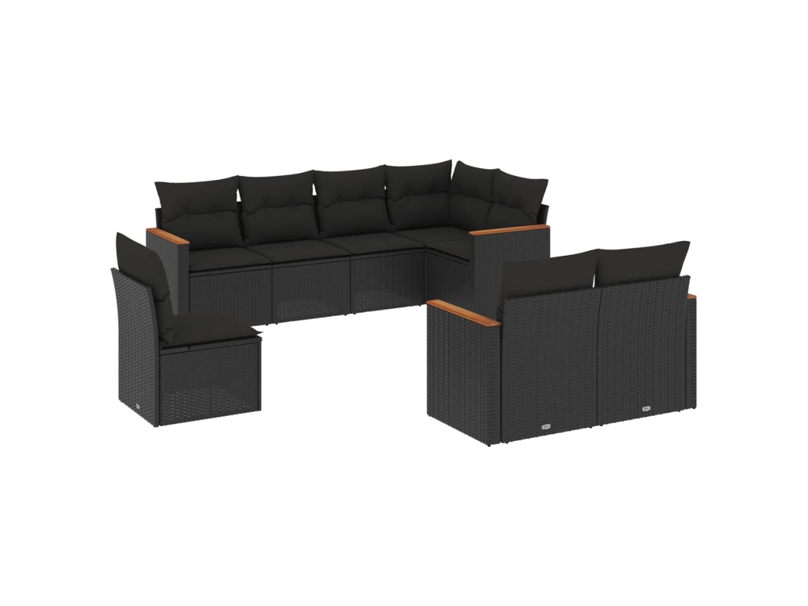 Conjunto de 8 Sofás de Jardim com Almofadões Vime Pe Preto MAISON EXCLUSIVE (8 pcs)