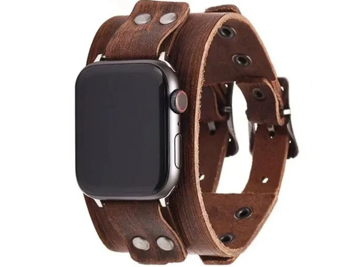 Pulseira Pele para Apple Watch Series 8 45mm ORYSIN Castanho Design Resistente e Elegante