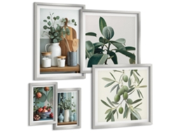 Composição De Quadros Na Parede Flores, Mármore Abstrato Moldura Prateada Imagens Para Um Quarto Infantil Espelharte (conjunto De 5 Imagens)