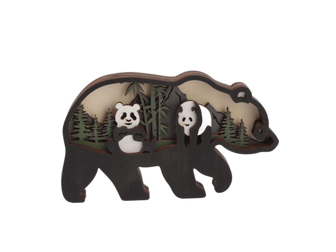 Ornamentos de Panda de Madeira com Gravuras 3d Oca