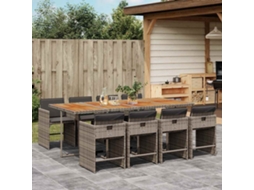 Vidaxl 9 Pcs Conjunto De Jantar P/ Jardim C/ Almofadões Vime Pe Cinza
