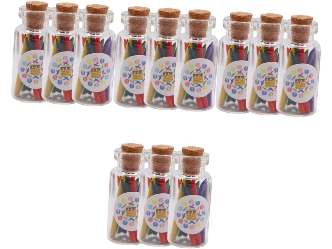 Besportble Conjunto de 12 com Mini Lápis Cor e Frascos Acessórios Decorativos para Maquetes Casas Bonecas, I