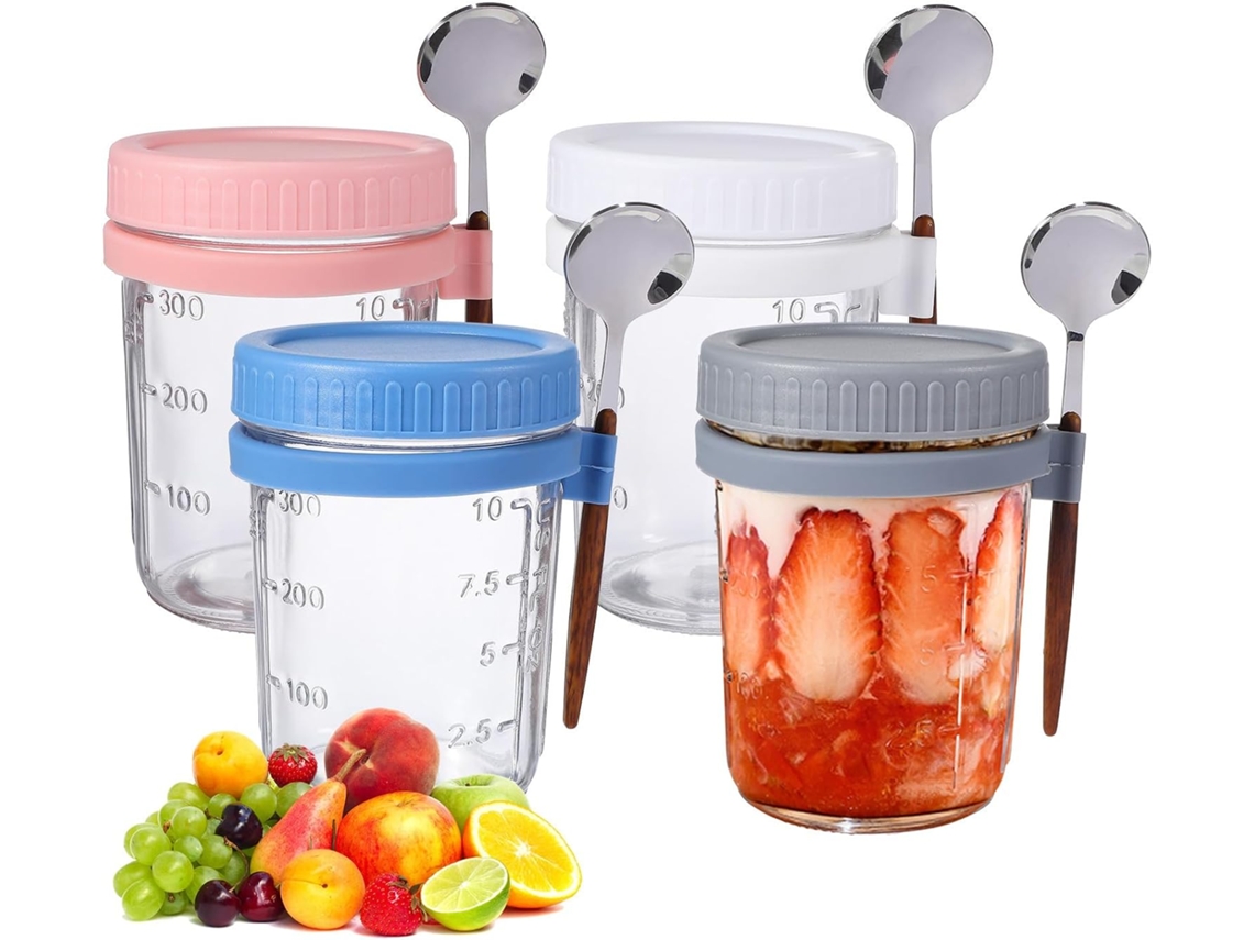 Ifundom Conjunto De 4-potes Vidro Herméticos 400ml Com Tampa E Colher