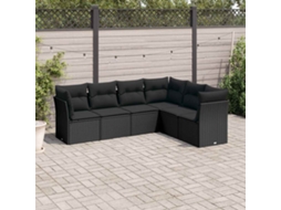Vidaxl 6 Pcs Conjunto Sofás De Jardim C/ Almofadões Vime Pe Preto