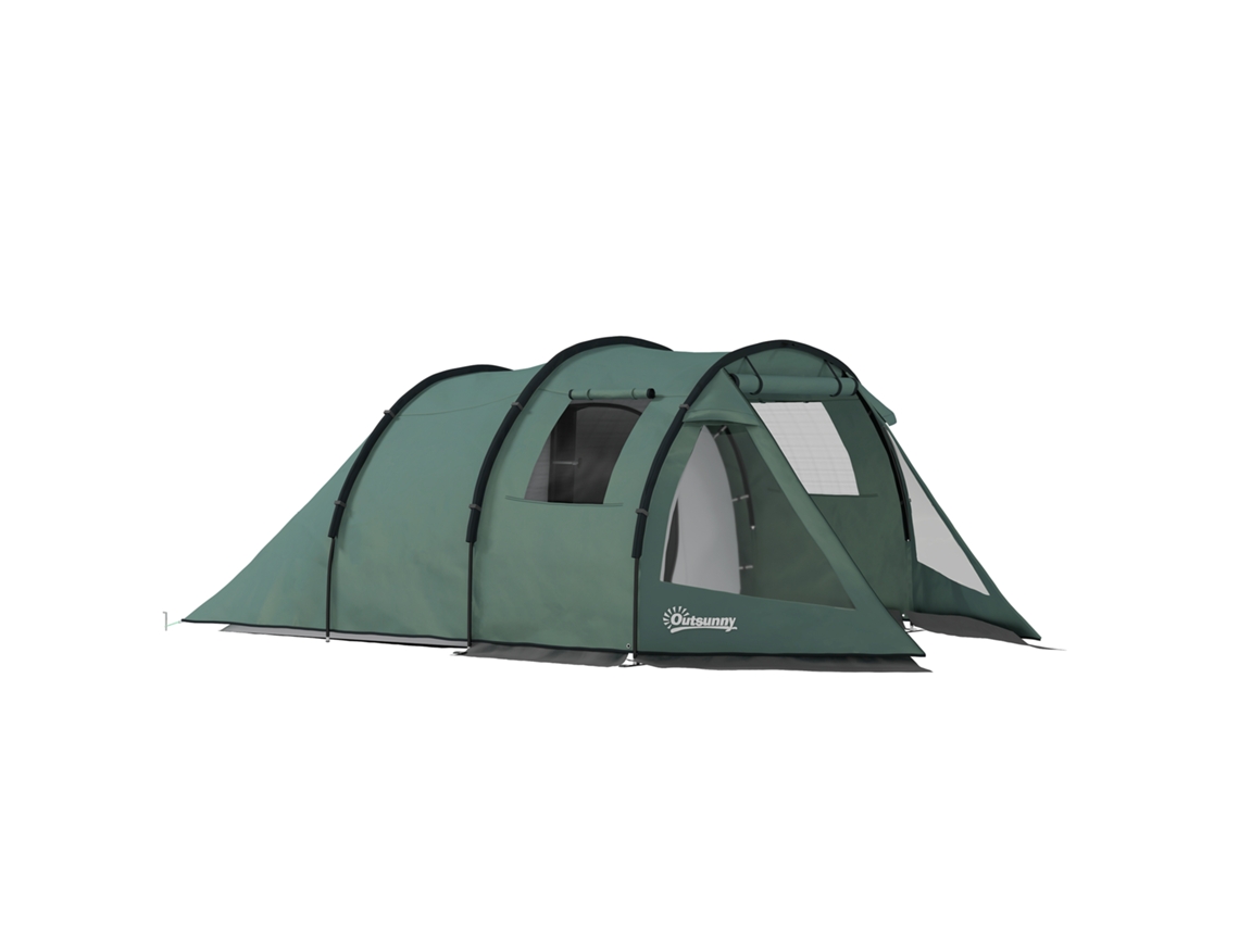 Barraca de camping para 3-4 pessoas, com dois cômodos, janelas de rede, verde, 4,75x2,64x1,72m
