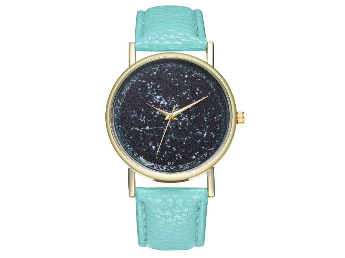 Relógio de quartzo unissex com pulseira de couro PU, contador universal, moderno (verde menta)
