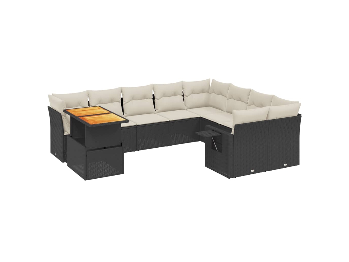 Conjunto de 10 Sofás de Jardim com Almofadões Vime Pe Preto MAISON EXCLUSIVE