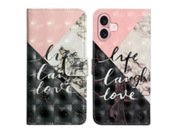 Capa Em Couro Pu Com Suporte Para Apple Iphone 16 - Mármore Tricolor