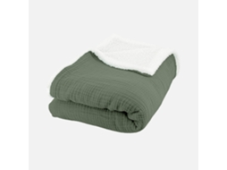 Manta Sherpa E Gaze De Algodão, 170cm, Verde Caqui