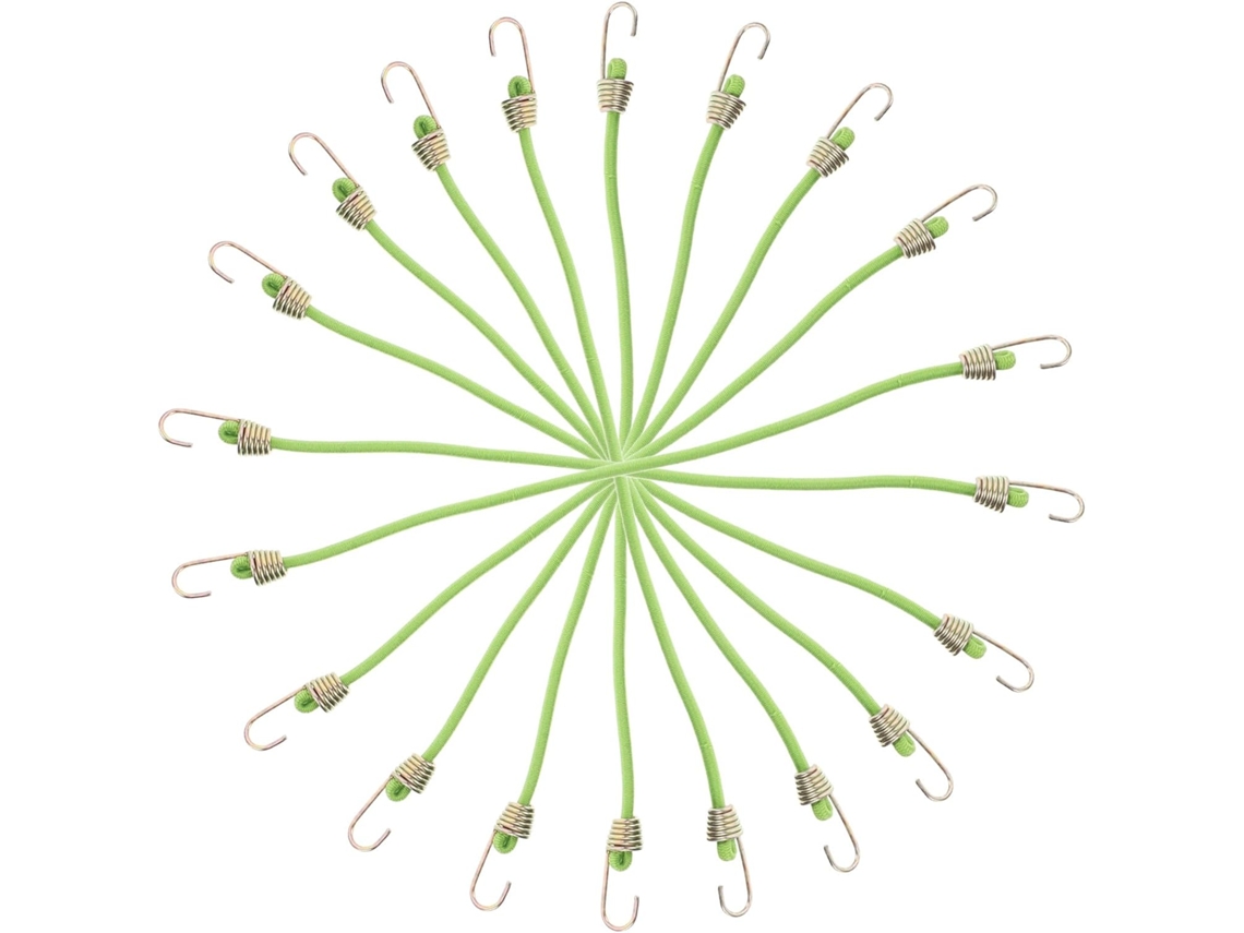 Pacote Com 10 Cordões Elásticos Verdes Com Ganchos, Fixação Versátil.