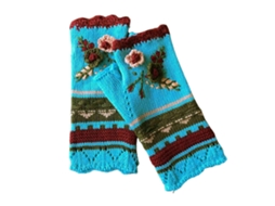 Luvas de Inverno Sem Dedos na Moda para Mulheres Aquecedores de Pulso de Malha com Bordado Floral Amarelo TAISHENGDA