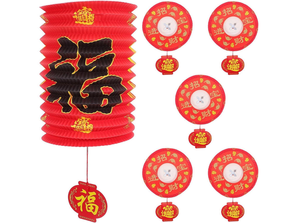 Conjunto De 6 Lanternas Decorativas Vermelhas Para O Ano Novo Chinês, Pequenas Lanternas De Papel Para Pendurar.
