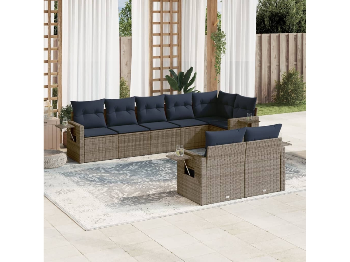 Vidaxl Conjunto De Sofá De Jardim Com 8 Peças E Almofadas Em Rattan Sintético Cinza