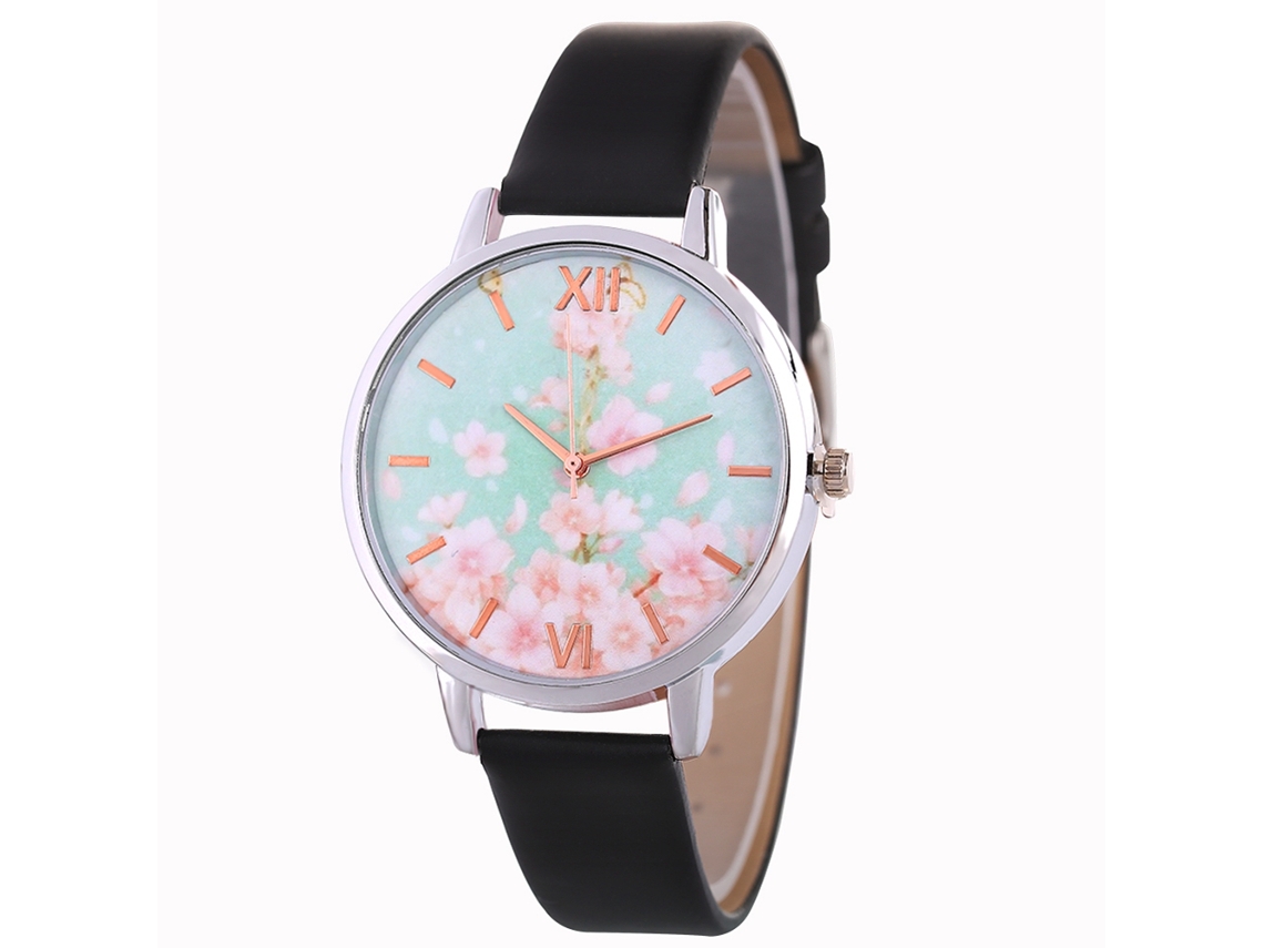 Relógio de Pulso Feminino Zhoulianfa de Quartzo com Pulseira de Couro Pu Estilo Leisure Preto