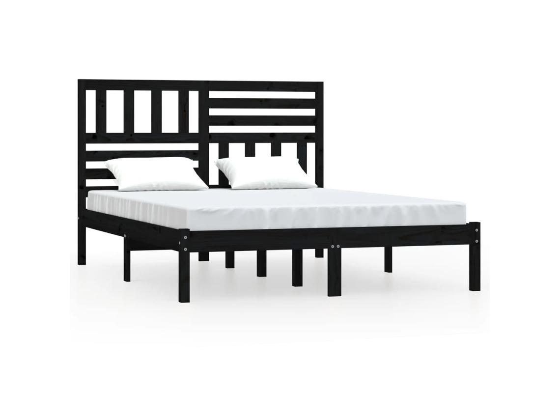 Bed Frame, Bed Frames Vidaxl Preto Madeira De Pinho (140 X 190 Cm)