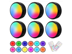 Luminária, Luzes Led Puck Com Controle Remoto, 13 Núcleos De Rgb, Operada Por Pilhas Preta Eifson (6 Unidades)