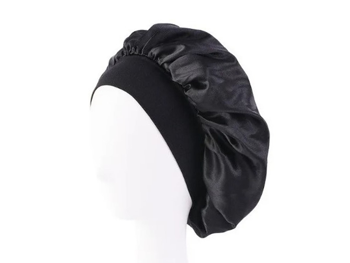 2026 gorro de Pelo Preto com Borda Larga e Elástico Alto Gorro de Dormir para Mulheres Feito de Seda
