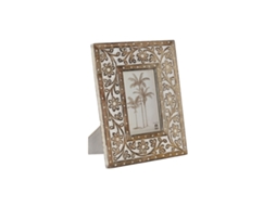 Moldura de Fotos HOME ESPRIT Branco Natural Cristal Madeira de mangueira Índio 21 x 2 x 26,5 cm
