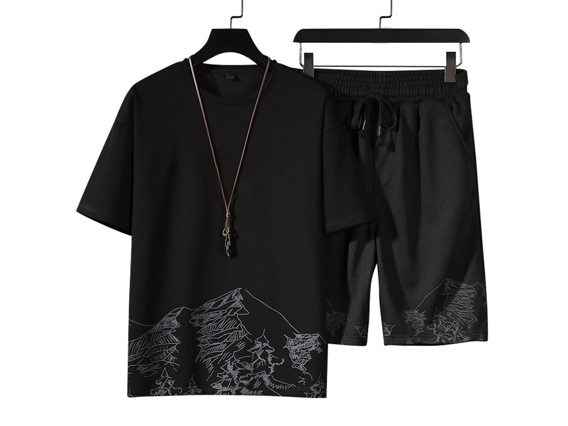 Conjunto Hombre Verano Camiseta Y Pantalones Cortos Deportivo Casual Outdoor Negro Xxl
