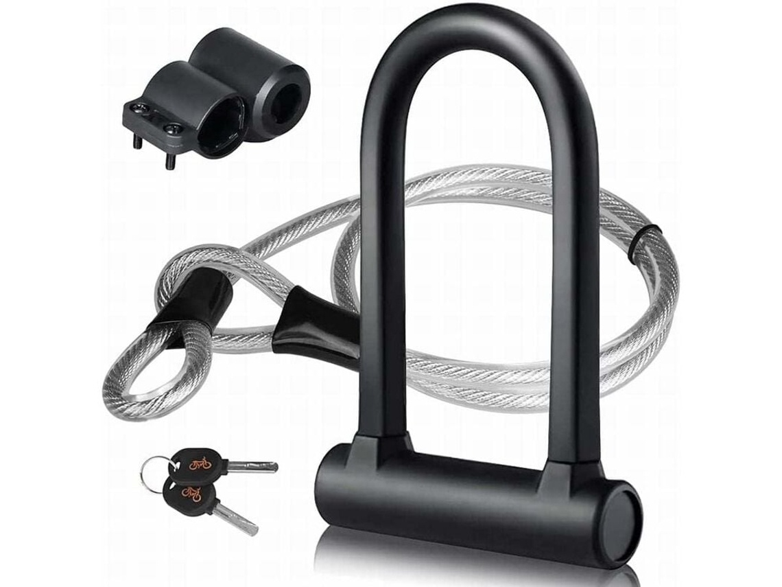 Cadeado U Para Bicicleta Cadeado De Cabo De Aço Com Suporte 2 Em 1, Flexível, Com Cabo De Aço. Aquaforge