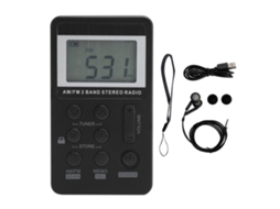 Mali rádio Portátil Qqt103 Fm/am Estéreo com Display Lcd e Fone de Ouvido Profissional Mini Preto