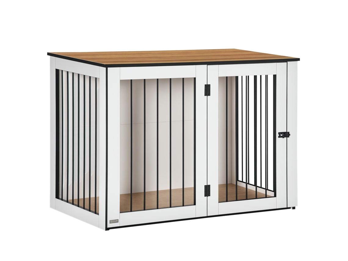 Caixa para Cães, Caixa para Cães de Estimação para Cães Grandes, Canil, Interna, 106 X 60 X 76 Cm, Carvalho+branco pt