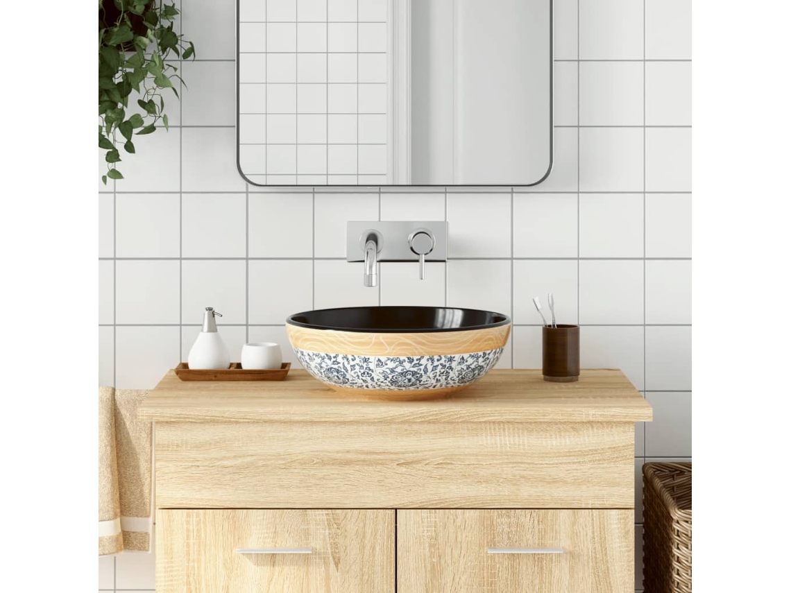 Vidaxl Lavatório De Bancada Redondo Φ41x14 Cm Cerâmica Multicor
