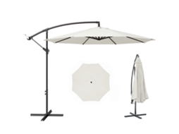 Sombrilla De Jardín Ø295 Cm Parasol Excéntrico Inclinable Con Manivela Base Cruzada Y Soporte De Acero Crema