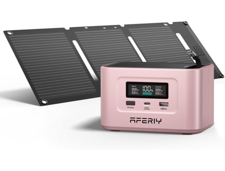 Estação de Energia Portátil 100W Painel Solar Mini 30W 99.2Wh LiFePO4, Gerador Solar Portas USB Tipo C, Carga Rápida em 1.5h, rosa