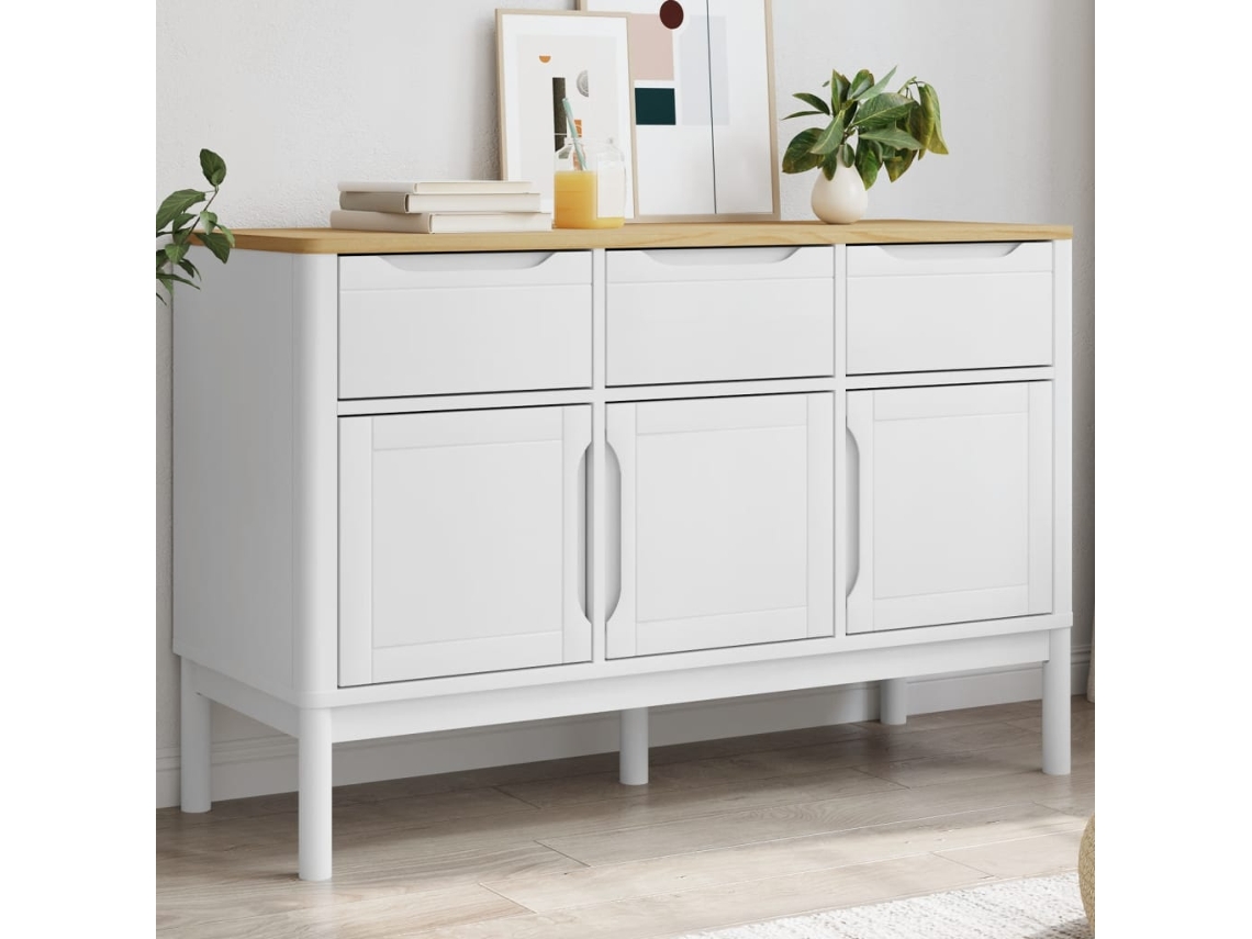 Vidaxl Aparador Floro 114x43x74 Cm Pinho Maciço Branco