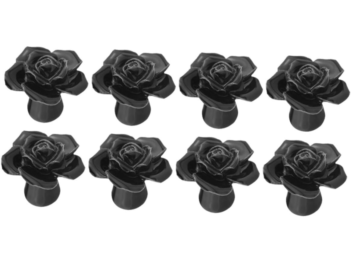 Homoyoyo Conjunto De 8-puxadores Gaveta Em Cerâmica Com Formato Rosa, Pretos, Para Armários E Portas De Móveis, Estilo