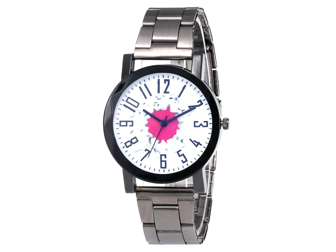 Reloj De Cuarzo Con Correa De Acero Para Parejas Dial De Puntos Coloridos (rojo Rosa)