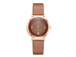 Relógio de Pulso Feminino Casual de Quartzo com Pulseira de Couro Pu Marrom