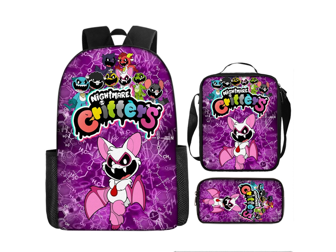 Conjunto De Três Peças De Mochila Infantil Com Estampado De Desenhos Animados: Mochila Escolar Com Alças, Lancheira Térmica E Estojo, Modelo 22