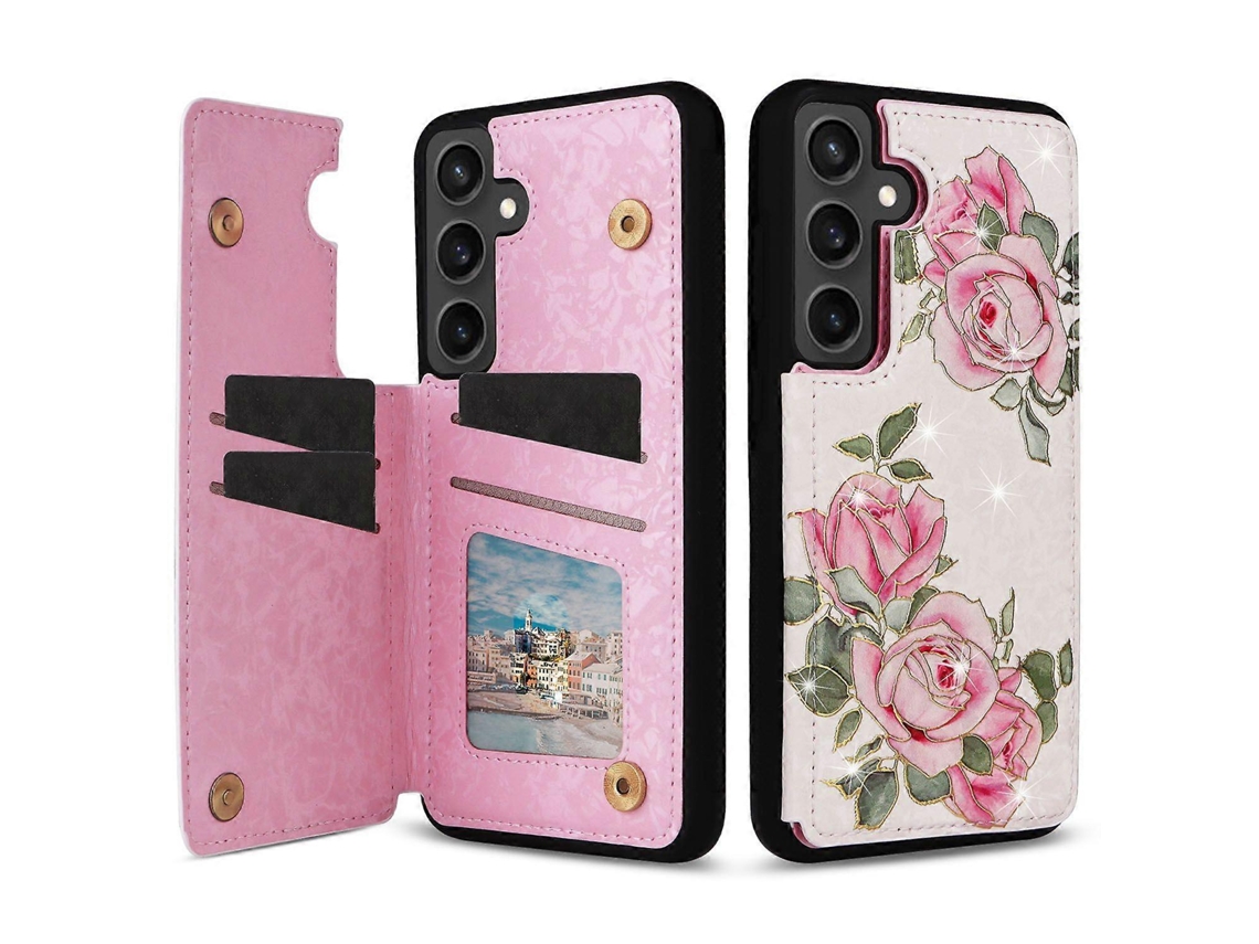 Capa Para Samsung Galaxy S25 Fe Em Couro Tpu Com Estampa Floral E Compartimentos Para Cartão
