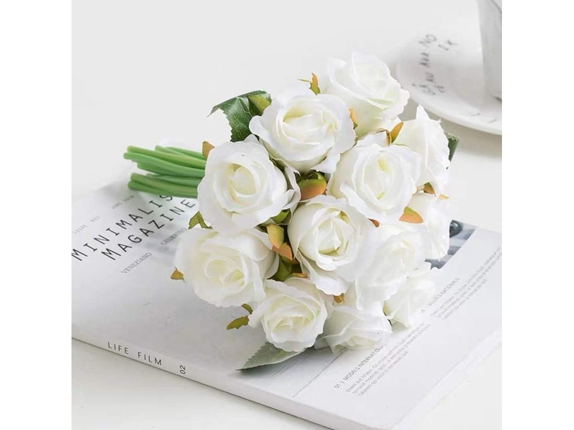 2026 2 Ramos de Rosas Artificiais Brancas, 12 Flores por Ramo, Decoração de Casamento, Lar e Escritório