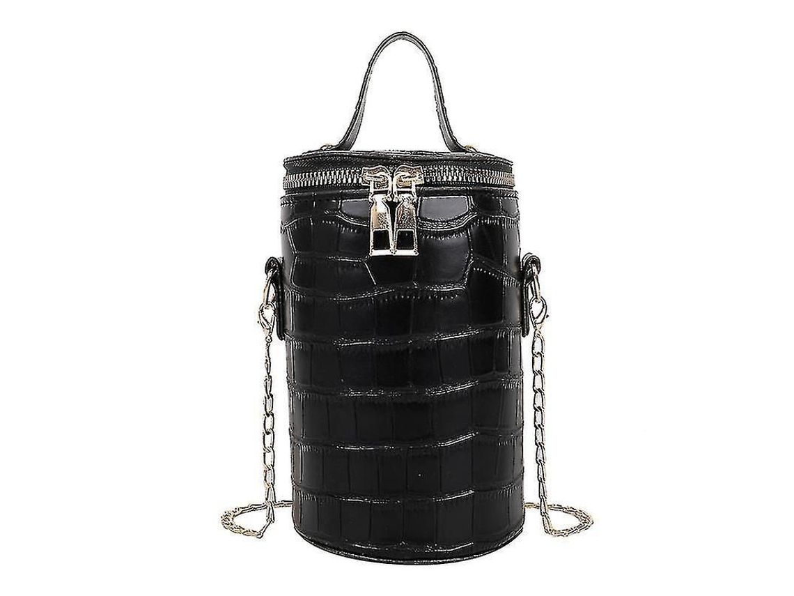 Bolsa De Hombro Casual De Cuero Com Padrão De Pedra E Cadeia Para Mulher Negro