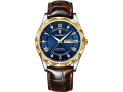 Lurelia Relógio Masculino, Data/calendário, Luminoso, Detalhes Com Strass, Couro, Abs, Resistente À Água, Verde, Dourado