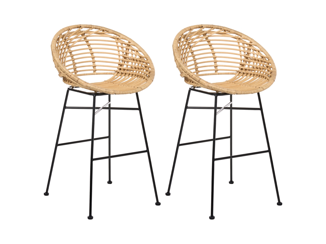 Conjunto De 2 Sillas De Bar Beliani Windom De Ratán Natural 56x51x95
