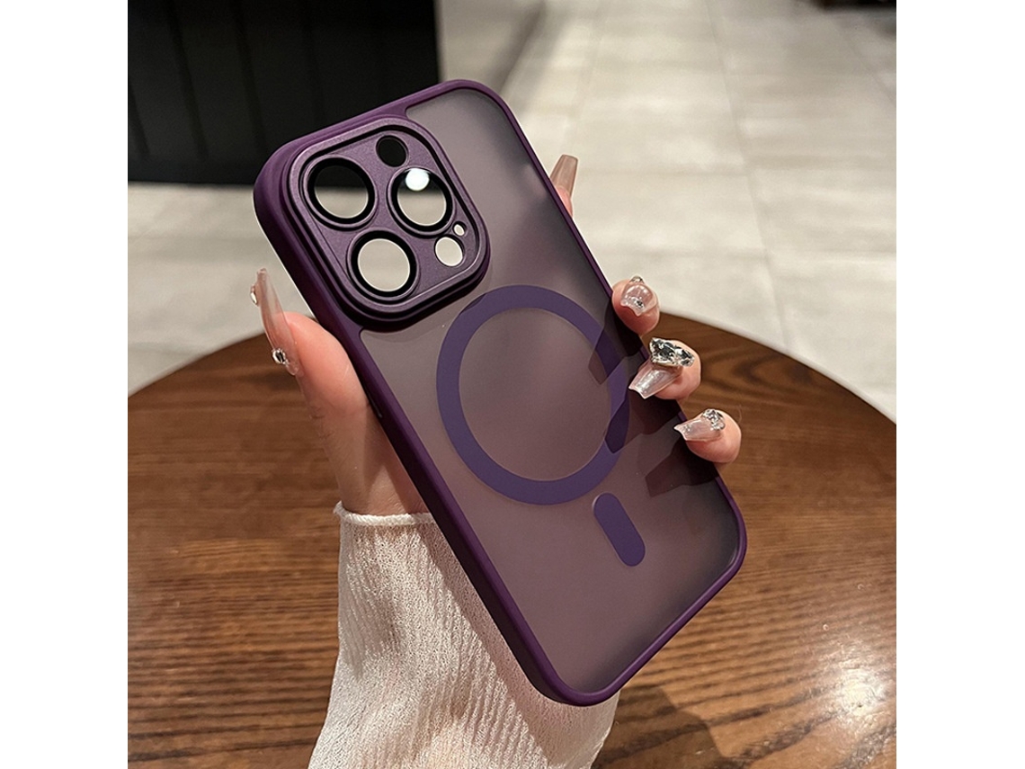 Capa Fosca Roxa Escura Para Iphone 17 Pro Com Fixação Magnética E Protetor De Lente.