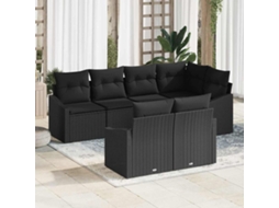 Vidaxl Conjunto De Sofás 7 Unid. Preto Vime Pe