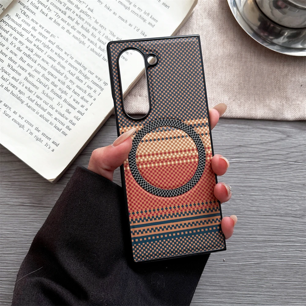 (laranja, Galaxy Z Fold5) Capa Ultrafina Com Efeito Degradê E Textura De Fibra De Carbono De Nível Profissional, Compatível Com Magsafe