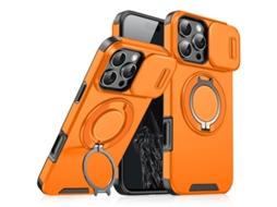 Adequado Para Iphone 15 Pro Max Capa De Telemóvel, Com Suporte Rotativo E Tampa Da Câmera Laranja