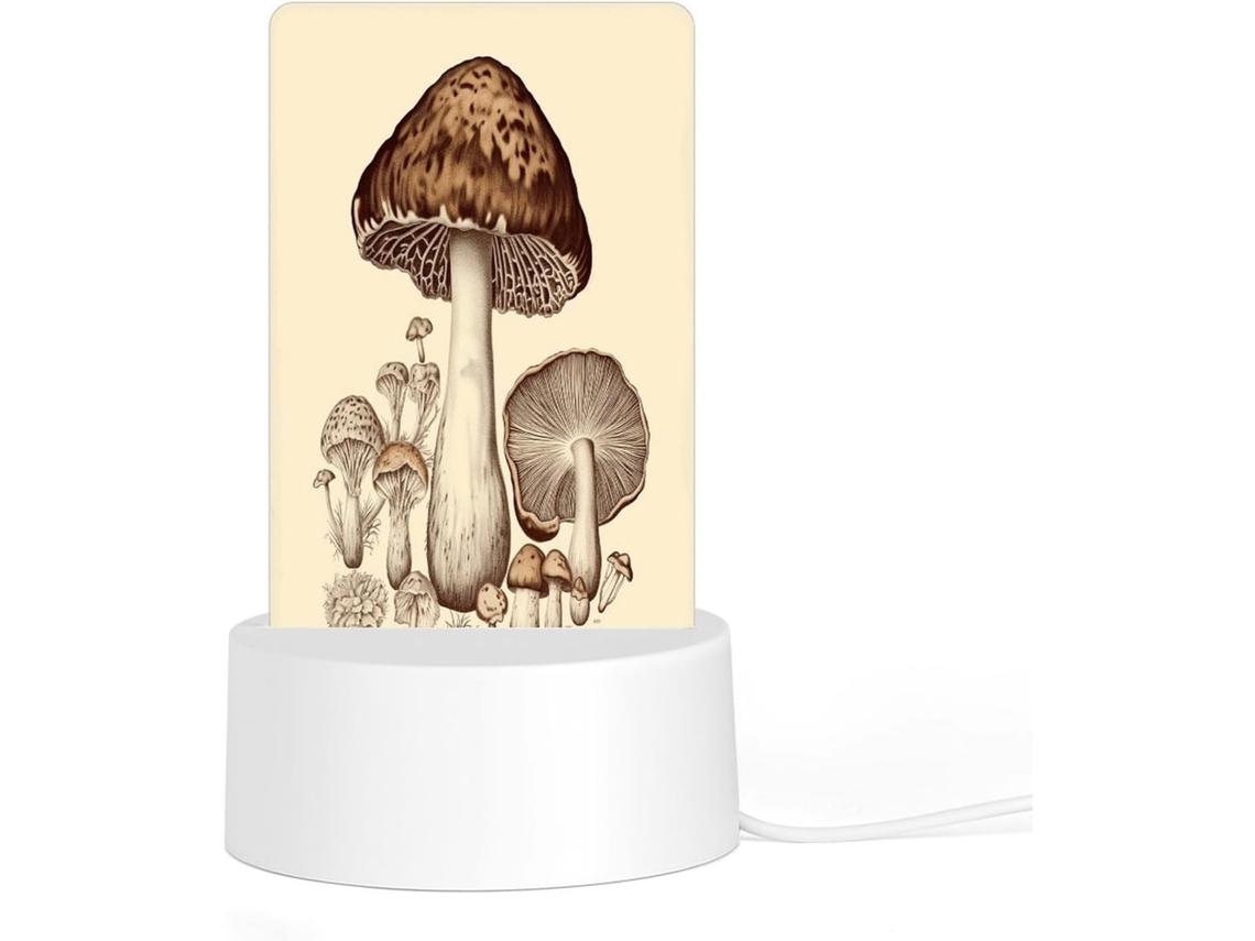 Luminária noturna LED acrílica plug and play com base de plástico, design clássico Cogumelo e estampa exclusiva.