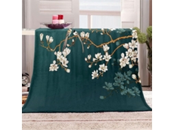 Manta com Estampa de Flores Verdes em Microfibra 150x150cm