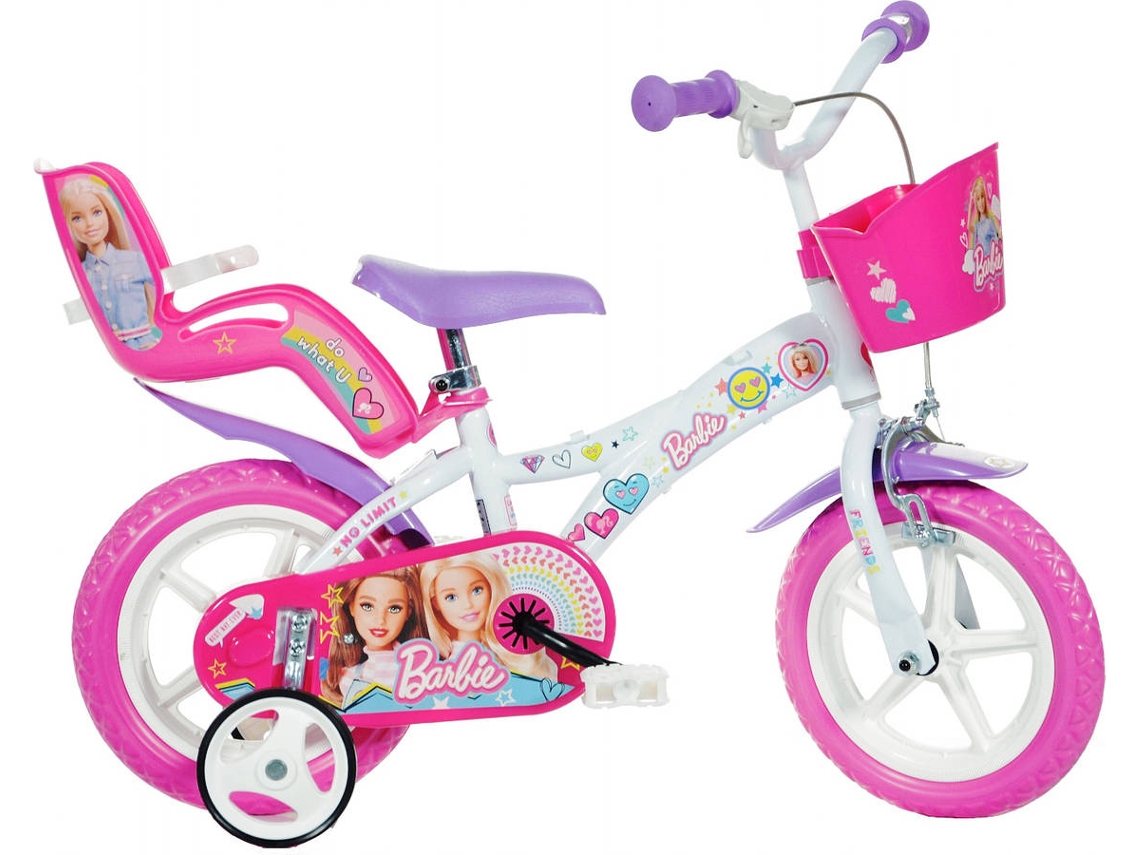Bicicleta de Criança Barbie Roda 12" Rosa e Branco