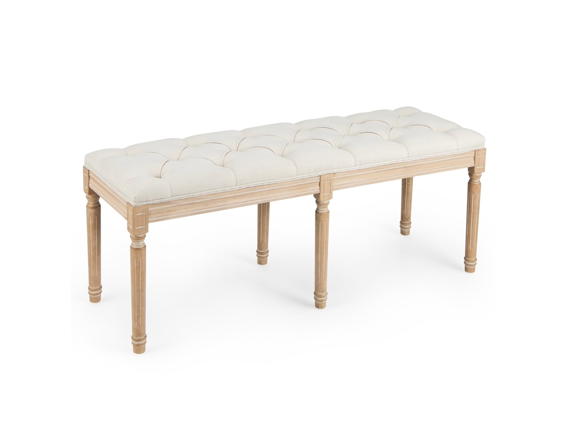 Banco Estofado Vintage 120 Cm com Pés de Madeira de Seringueira | NORTHIX