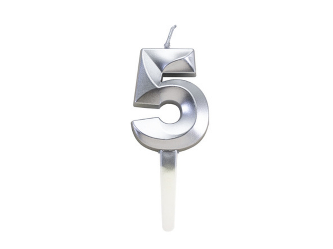 Vela de Número 5 Grande com Glitter 3d de Diamante Prateado LAXISCREED
